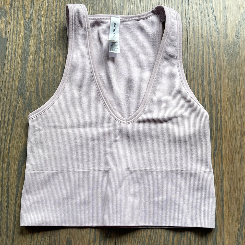 Women’s Athleta Aurora Lavender Ribbed Cropped V-Neck Tank Size XS
